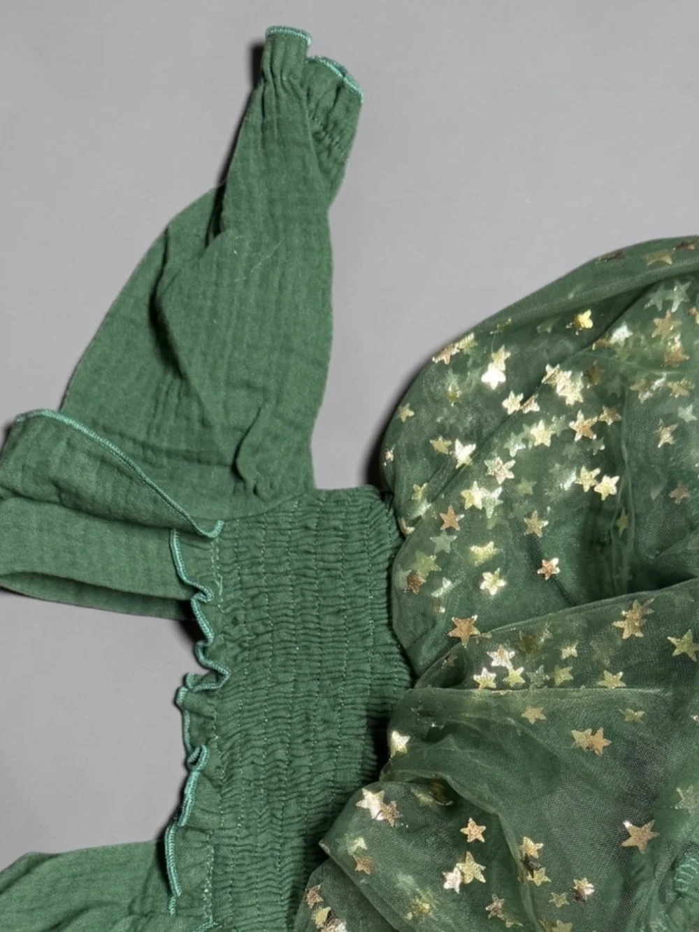 Baby Girl ONE Birthday Tulle Romper Green Gold Stars 3-6M